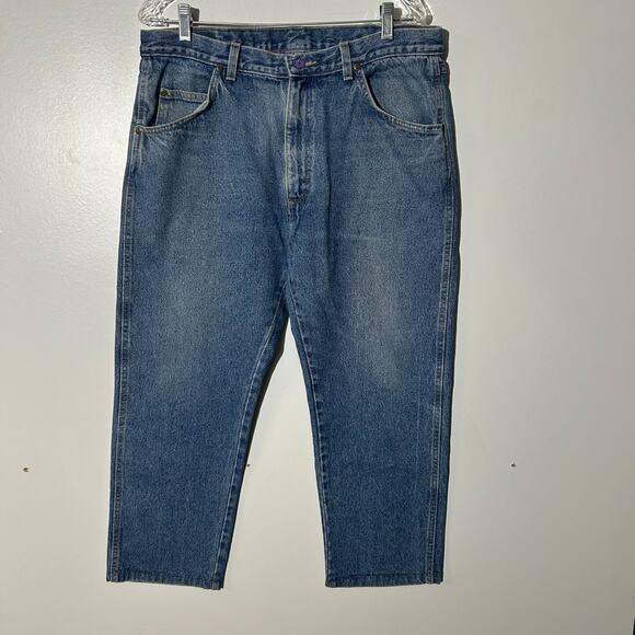 Vintage 70s Wrangler Baggy Straight Leg Blue Denim Jeans Men’s Size 36x30 - Picture 1 of 8